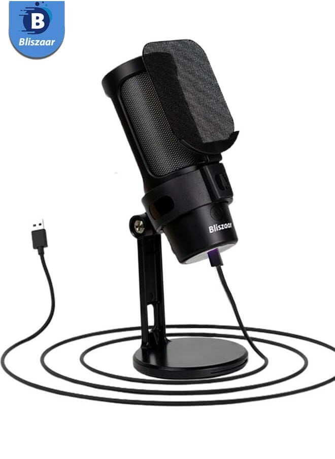 Bliszaar - Gaming Microphone, USB Streaming for PC/MAC/PS4/PS5 Microphone Podcast with Touch Mute RGB Mode Adjustment Illumination Microphone to Cardioid Pickup Black - Image 1