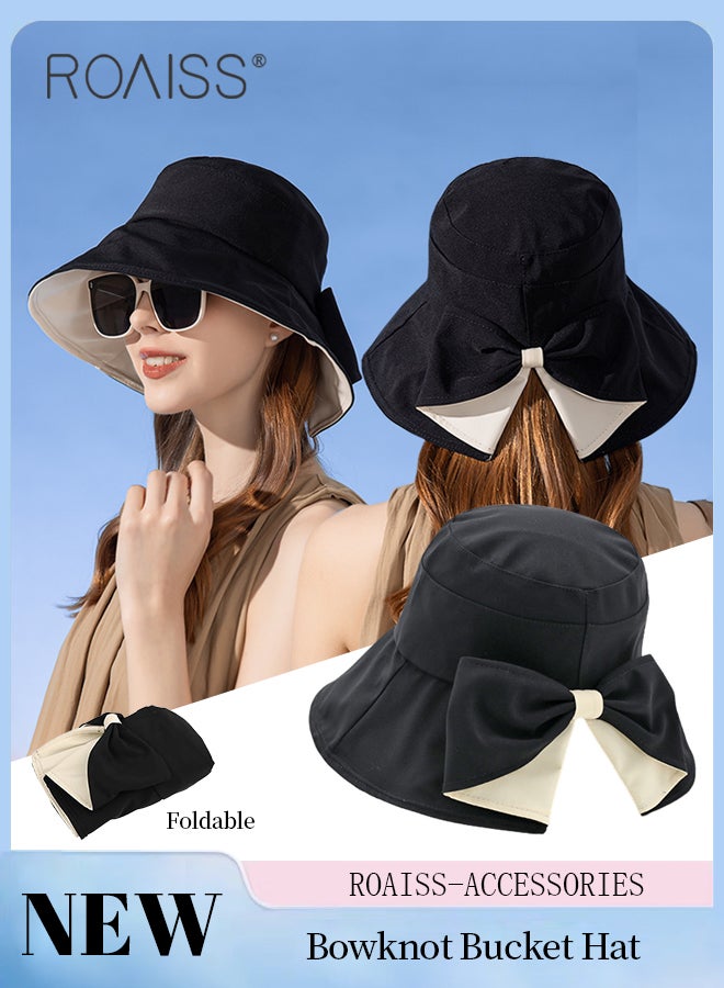 roaiss Wide Brim Bowknot Bucket Hat for Women Foldable Lightweight Breathable Sun Hat with UV Protection for Summer Beach Outdoor  - Image 1
