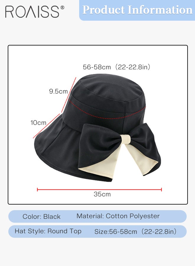 roaiss Wide Brim Bowknot Bucket Hat for Women Foldable Lightweight Breathable Sun Hat with UV Protection for Summer Beach Outdoor  - Image 3
