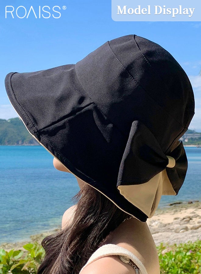 roaiss Wide Brim Bowknot Bucket Hat for Women Foldable Lightweight Breathable Sun Hat with UV Protection for Summer Beach Outdoor  - Image 2