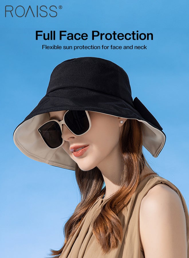 roaiss Wide Brim Bowknot Bucket Hat for Women Foldable Lightweight Breathable Sun Hat with UV Protection for Summer Beach Outdoor  - Image 4