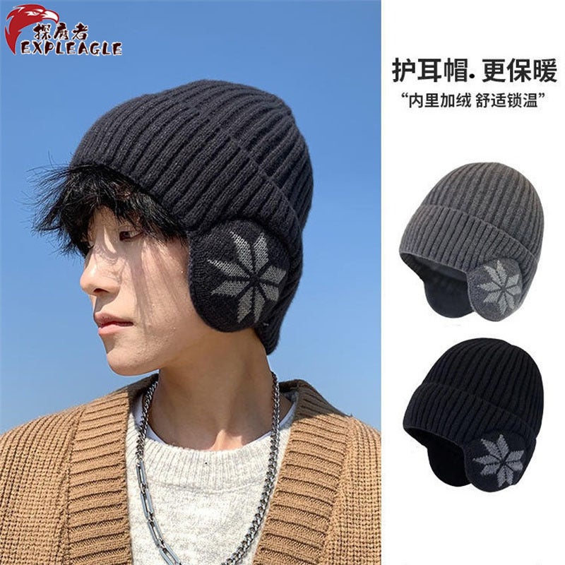 Hat Men'S Winter Fashion Ear Protection Thickened Baotou Cold Hat Warm Cold-Proof Knitted Wool Hat - Image 2