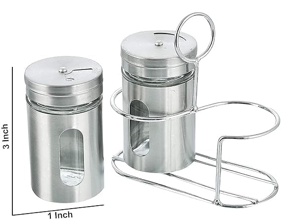 INKULTURE Stainless Steel Salt and Pepper Shaker with Transparent Glass 100 ml (Set of 2) with Stainless Steel Stand for Oregano, Chilli Flakes, Sugar, Seasoning Sprinkler Dinning Table Masala Pot - Image 3