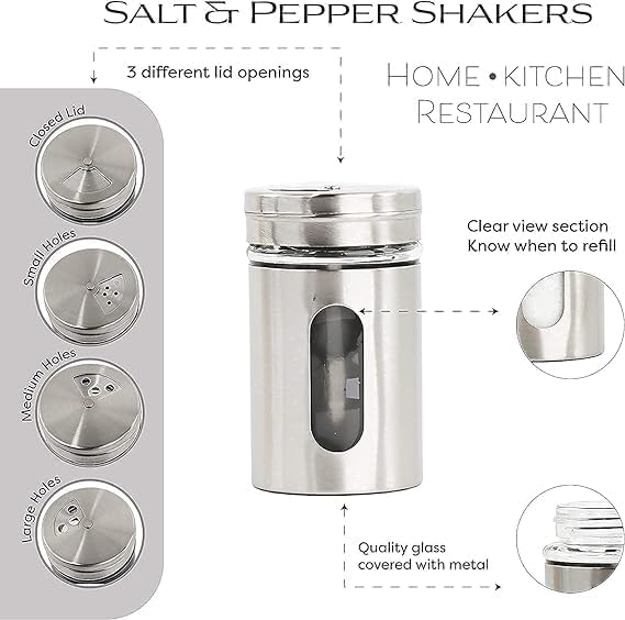 INKULTURE Stainless Steel Salt and Pepper Shaker with Transparent Glass 100 ml (Set of 2) with Stainless Steel Stand for Oregano, Chilli Flakes, Sugar, Seasoning Sprinkler Dinning Table Masala Pot - Image 5