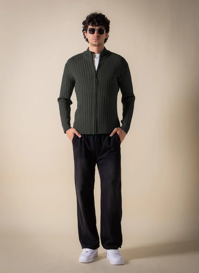 Shapes Green TEXTURED CARDIGAN WITH ZIP for Men | Best Price UAE