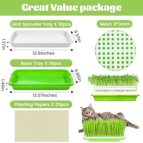 Legigo 16 Pack Green Seed Sprouter Trays- Soil-Free Cultivation Germination Tray, BPA Free Nursery Tray with Planting Paper for Indoors or Outdoors Sprouting Seeds, Grow Grass, Beans and More - Image 2