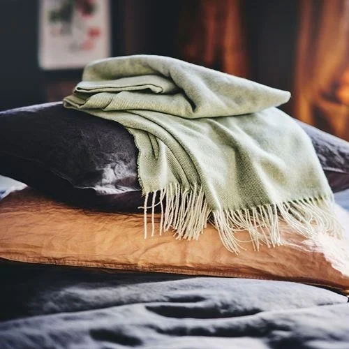 Ikea TV Blanket, Sofa Cover Meridyendukkan Tasseled Throw Gray-Green Color 120X160 cm
