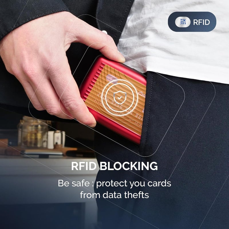 حافظة بطاقات ألومنيوم مع مشبك معدني، حماية RFID من الاحتيال وإزالة المغنطة، محفظة مدمجة، موديل Smart Case Stockholm، نقش علامة حب، مقاس واحد، معاصر - Image 4