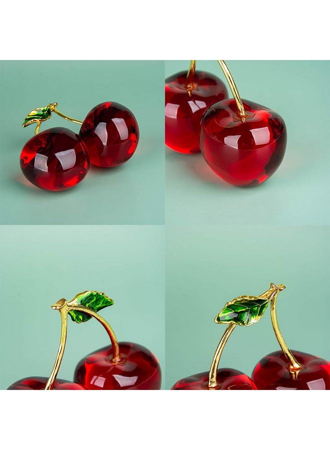 LONGWIN Crystal Cherry Figurine Glass Fruit Status Paperweight Home Decor Ornaments Tabletop Centerpiece - Image 2