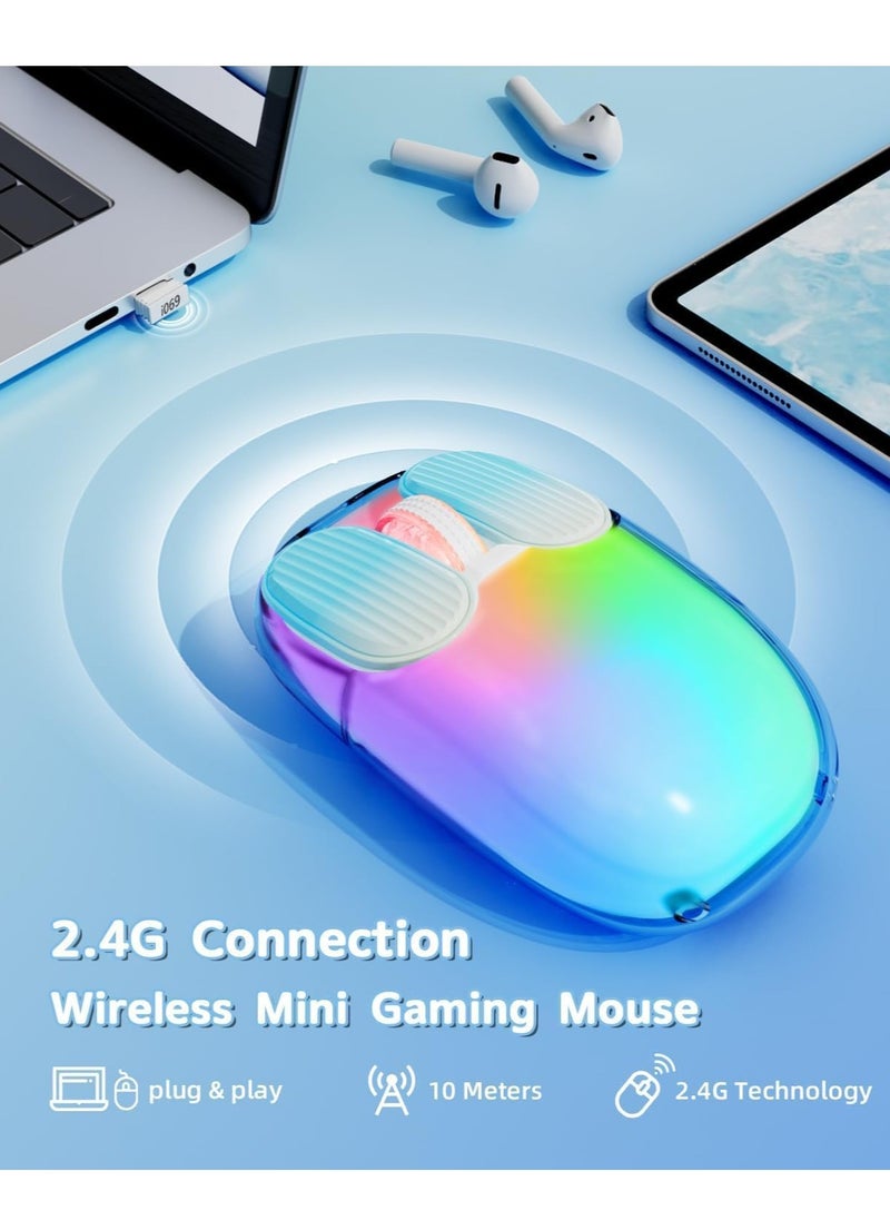 ARNOTEC I069 2.4GHz Wireless Gaming Mouse,Portable Fully Transparent Mice,RGB Backlight Rechargeable Silent Mouse,3 Level Adjustable DPI,Cute Design Mice for Laptop/PC/Mac  - Image 3