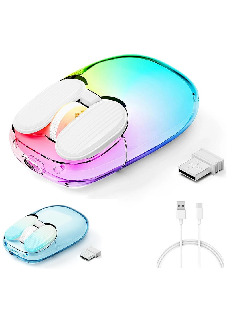 ARNOTEC I069 2.4GHz Wireless Gaming Mouse,Portable Fully Transparent Mice,RGB Backlight Rechargeable Silent Mouse,3 Level Adjustable DPI,Cute Design Mice for Laptop/PC/Mac  - Image 1
