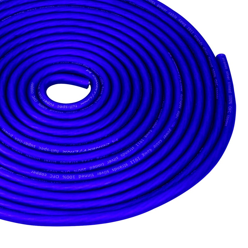 Conext Link Full Gauge Battery Power Cable Ground Wire OFC Copper Frost Blue 4 AWG 25ft
