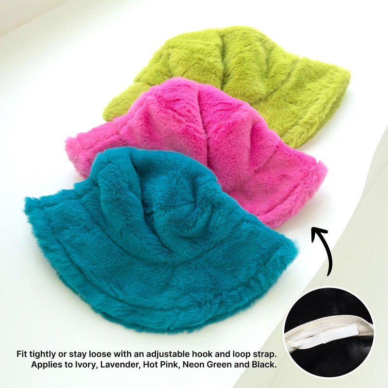 CHOK.LIDS Everyday Winter Fur Bucket Hat Unisex Trendy Soft Fluffy Warm Lightweight Fleece Fisherman Cap for Women Men (Ivory) - Image 4