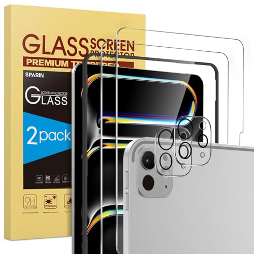 SPARIN 2+2 Pack Screen Protector for iPad Pro 13 inch M5/M4 (2025/2024-8th 7th generation)+ Camera Lens Protector, Tempered Glass with Alignment Frame/Case Friendly/Apple Pencil Pro support - Image 1