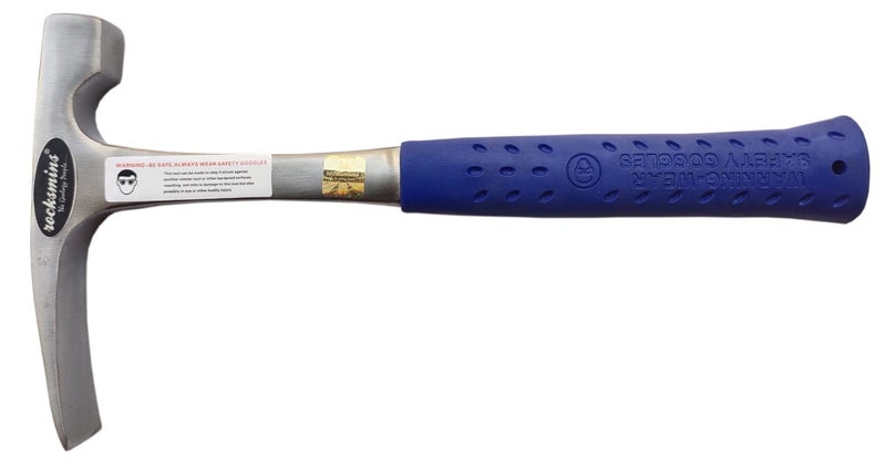 Rocksmins Chisel Blue Geology Geological Hammer Imported 900-925gm Approx 12" Single Piece with Shock Proof Rubber Grip Handle Geologist Metal Finish for Geologists For Mining Brick Hammer Student - Image 1
