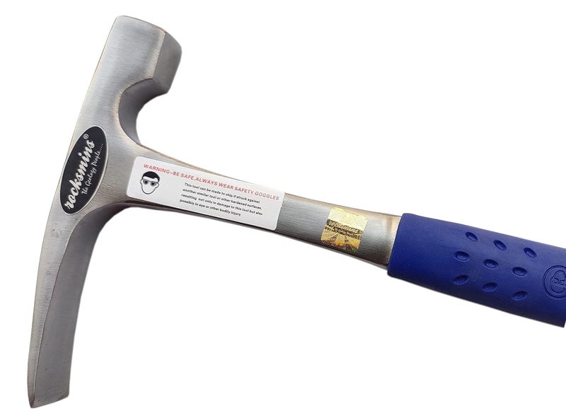 Rocksmins Chisel Blue Geology Geological Hammer Imported 900-925gm Approx 12" Single Piece with Shock Proof Rubber Grip Handle Geologist Metal Finish for Geologists For Mining Brick Hammer Student - Image 2