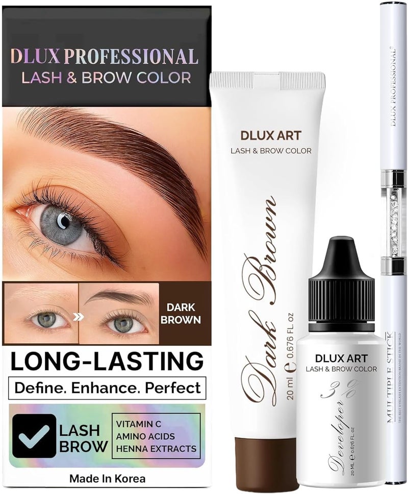 DLUX PROFESSIONAL Korean Eyebrow Color Kit Dark Brown – Professional Brow Color for Women, Eyebrow Color for Natural Looking Brows, Long-Lasting Brow Color for Salon & Home - Image 1