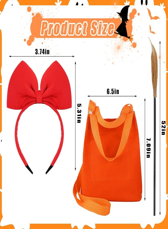 Panelee Witch Halloween Cosplay Costume Accessories for Women Red Bow Headbands Crossbody Bag Witch Broomstick Costume Accessories Realistic Wizard Flying Broom Stick for Halloween - Image 2
