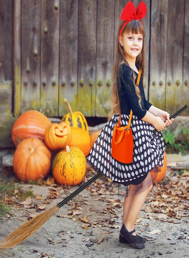 Panelee Witch Halloween Cosplay Costume Accessories for Women Red Bow Headbands Crossbody Bag Witch Broomstick Costume Accessories Realistic Wizard Flying Broom Stick for Halloween - Image 4