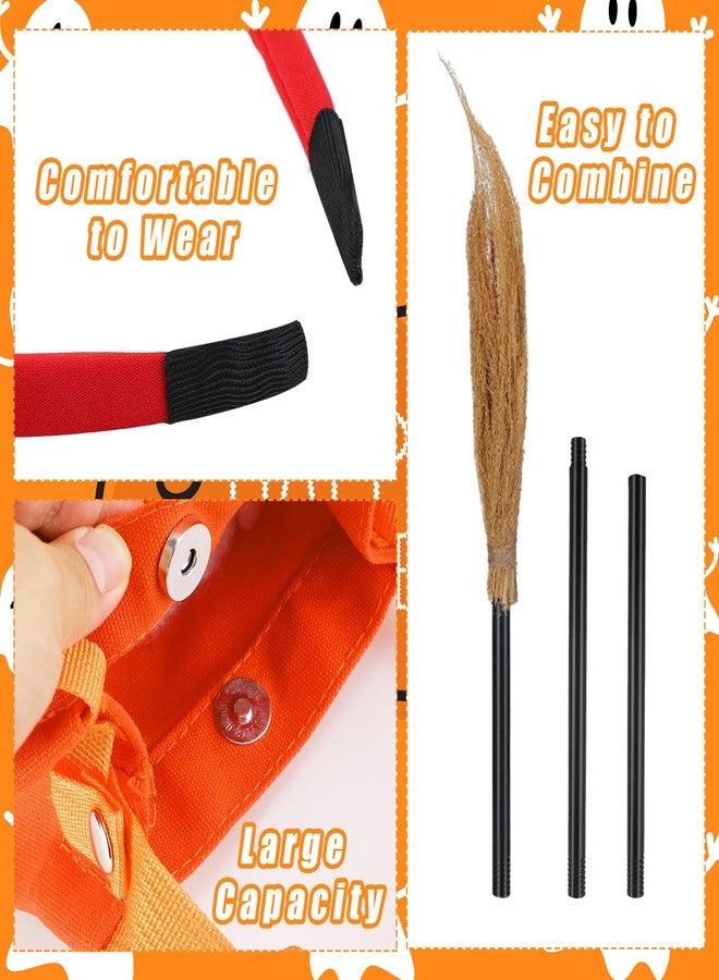 Panelee Witch Halloween Cosplay Costume Accessories for Women Red Bow Headbands Crossbody Bag Witch Broomstick Costume Accessories Realistic Wizard Flying Broom Stick for Halloween - Image 3