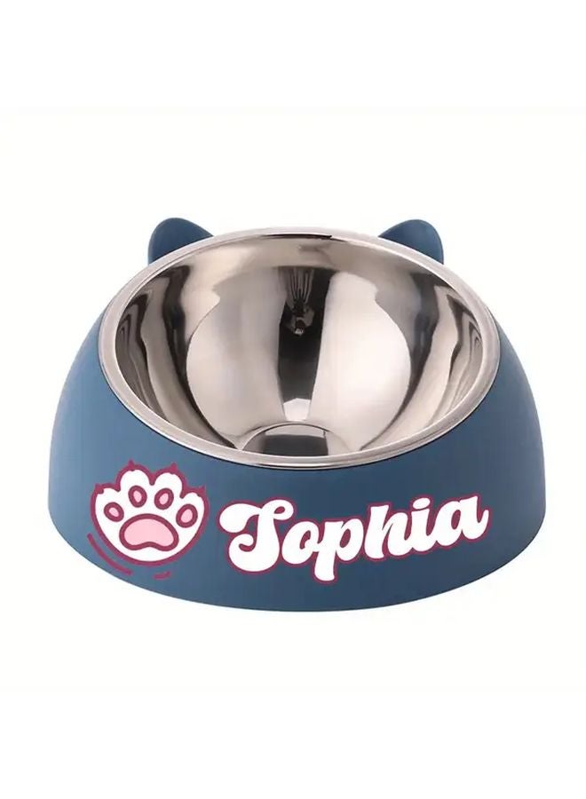 وعاء طعام الحيوانات الأليفة من الفولاذ المقاوم للصدأ مزين بنقش مخصص - تصميم أزرق مريح وسهل التنظيف - Image 1