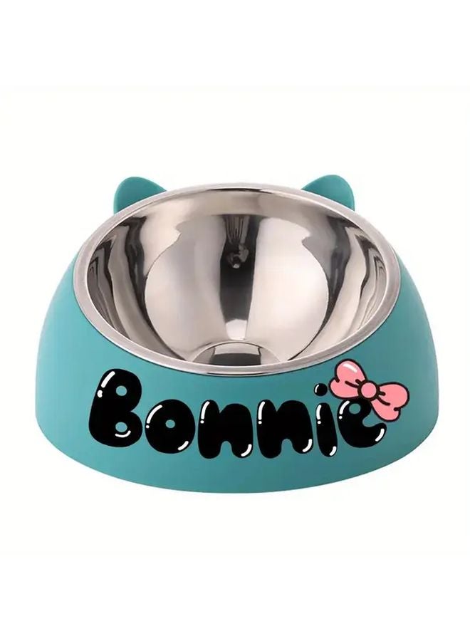 وعاء طعام الحيوانات الأليفة من الفولاذ المقاوم للصدأ مزين بنقش مخصص - تصميم أزرق مريح وسهل التنظيف - Image 4