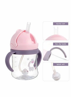 Excefore Sippy Cups for Toddlers 250ML 360° Water Leak Proof Weighted Straw Cup with Handle Water Bottle Soft Spout Learner Cup with Graduated Anti-choking Handle Water Bottle Drop-resistant Cup (Pink)  - Image 4