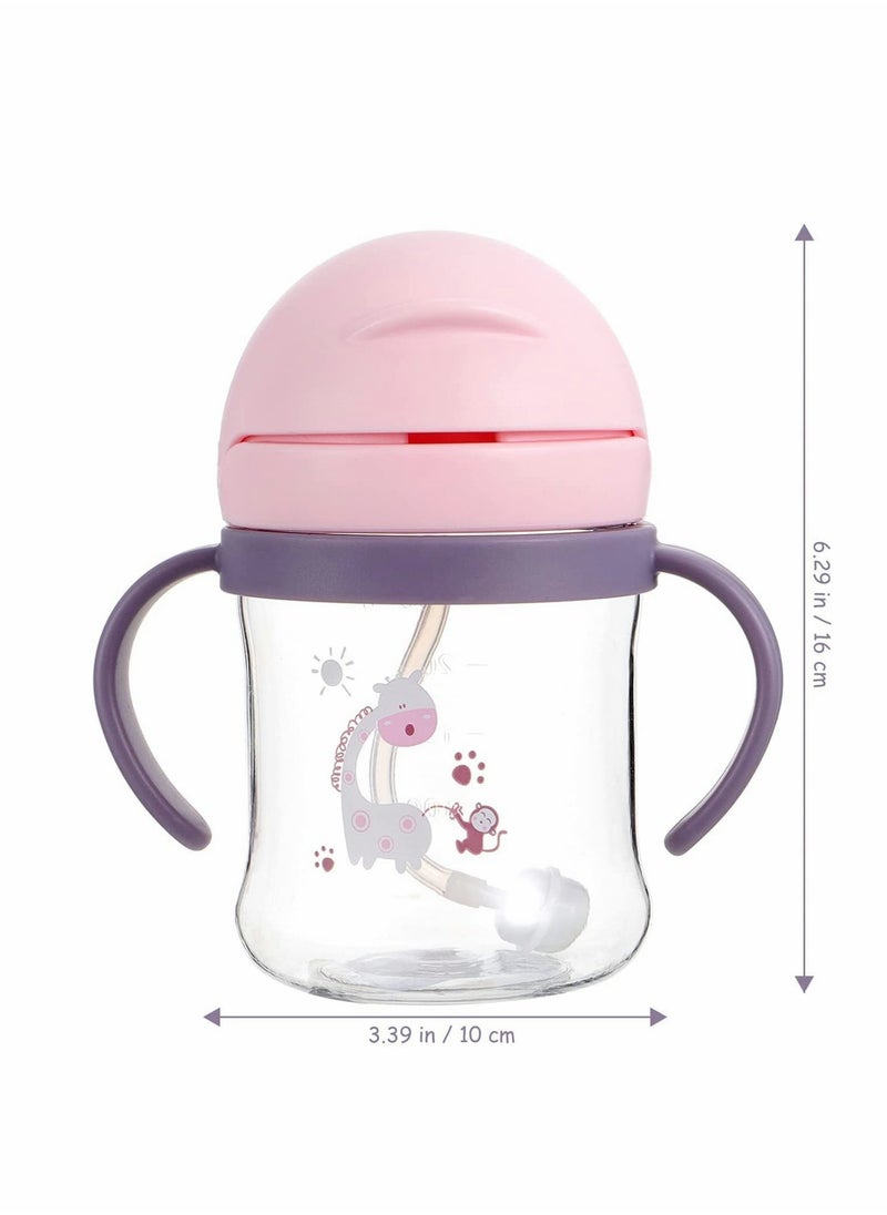 Excefore - Sippy Cups for Toddlers 250ML 360° Water Leak Proof Weighted Straw Cup with Handle Water Bottle Soft Spout Learner Cup with Graduated Anti-choking Handle Water Bottle Drop-resistant Cup (Pink) - Image 1