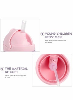 Excefore Sippy Cups for Toddlers 250ML 360° Water Leak Proof Weighted Straw Cup with Handle Water Bottle Soft Spout Learner Cup with Graduated Anti-choking Handle Water Bottle Drop-resistant Cup (Pink)  - Image 5
