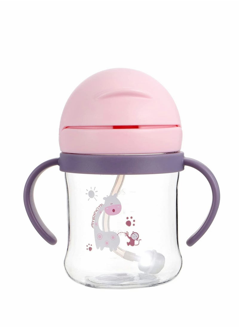 Excefore - Sippy Cups for Toddlers 250ML 360° Water Leak Proof Weighted Straw Cup with Handle Water Bottle Soft Spout Learner Cup with Graduated Anti-choking Handle Water Bottle Drop-resistant Cup (Pink) - Image 1