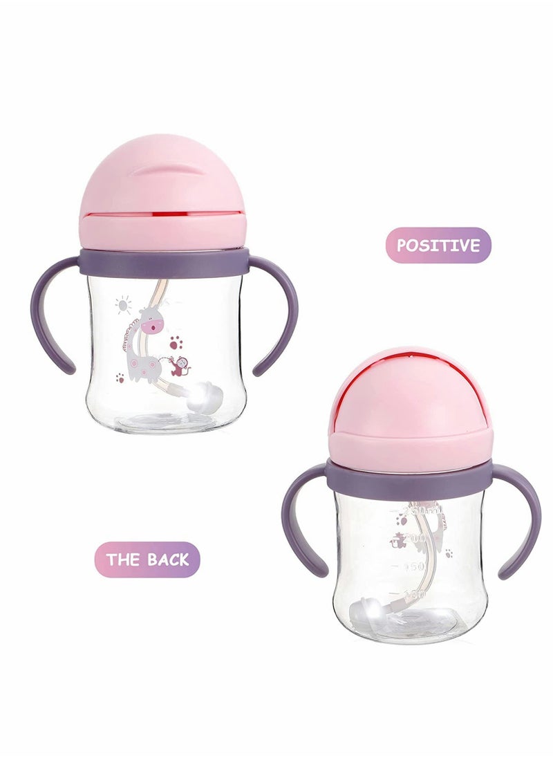 Excefore - Sippy Cups for Toddlers 250ML 360° Water Leak Proof Weighted Straw Cup with Handle Water Bottle Soft Spout Learner Cup with Graduated Anti-choking Handle Water Bottle Drop-resistant Cup (Pink) - Image 1