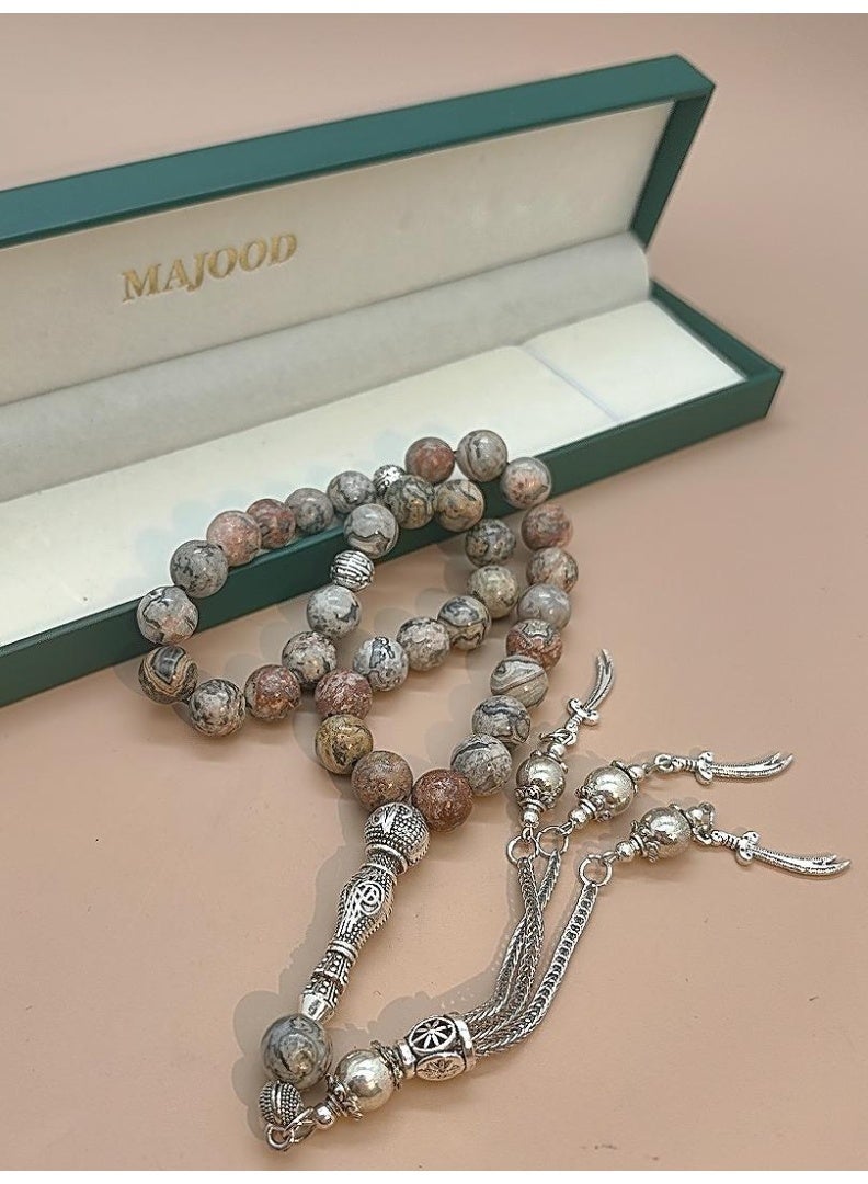 MAJOOD 33 Natural Colorful Map Stone Prayer Beads/Tasbih/10MM - Image 3