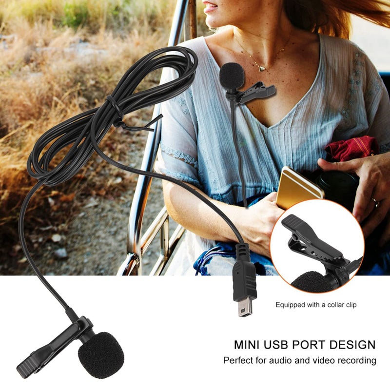 Mini USB Stereo External Microphone with Clip for Action Cameras Black 150cm Wire - Image 3