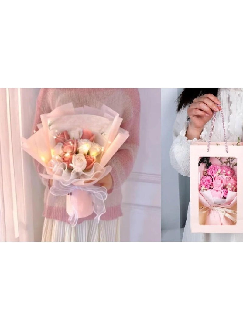 Artificial Rose Bouquet, Artificial Flower Bouquet with Gift Box for Christmas, Couples, Birthdays with Yellow Silk 1.5m Gift