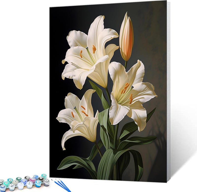 Tucocoo Lily Flower DIY Paint by Numbers for Adults Flower Leaves DIY Digital Oil Painting Acrylic Paint Leisurely Painting Kits Canvas Wall Art Colorful Flower Bedroom Wall Decor 16X20 Inchwithout Frame - Image 2