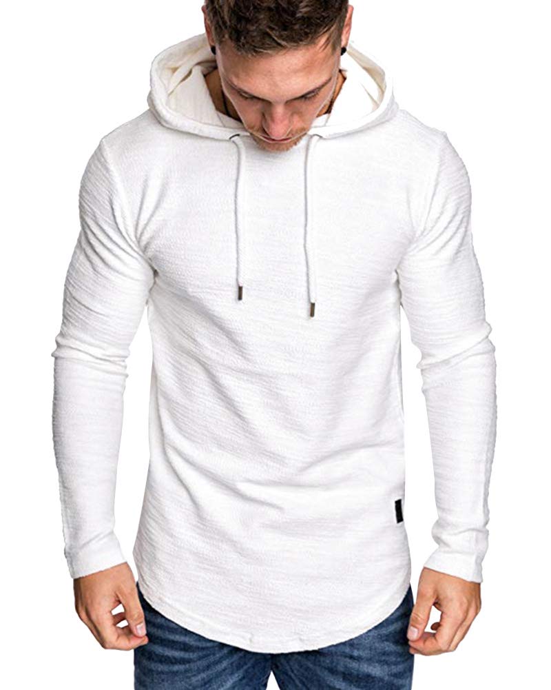 Lexiart Mens Fashion Athletic Hoodies Sport Sweatshirt Solid Color Fleece Pullover White L - Image 3