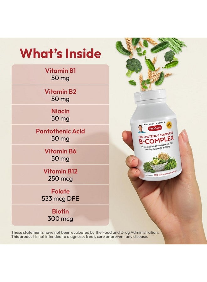 ANDREW LESSMAN High Potency B-Complex 180 Capsules - with High Levels of Folate Complex and Biotin, Promotes Cellular Growth, Energy, Immune Function, Detoxification, Fat Metabolism and More - Image 3