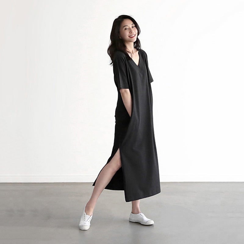 Women's V-Neck Short Sleeve Loose Maxi Dress - Image 1