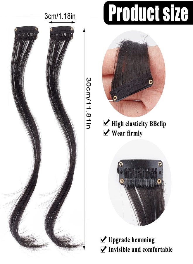 BLUSHIA 2 PCS Long Side Air Bangs, Natural Black False Fringe Bang, Wavy Curly Clip in Bangs Thin Air Hair Bangs Synthetic Dragon Beard Bangs Hair Extensions for Women Girls - Image 3