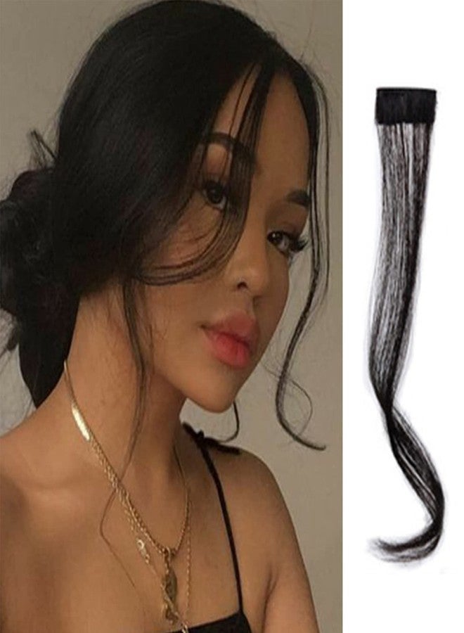 BLUSHIA 2 PCS Long Side Air Bangs, Natural Black False Fringe Bang, Wavy Curly Clip in Bangs Thin Air Hair Bangs Synthetic Dragon Beard Bangs Hair Extensions for Women Girls - Image 4