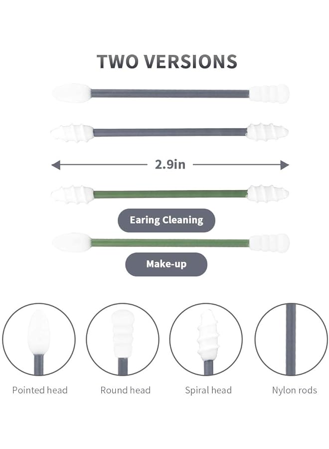 KASTWAVE Cotton Swabs 2 Pack Portable Silicone Swab Cleanable Double Tipped Ear Cleaning Cosmetic Cotton Buds Sticks Travel Makeup - Image 2