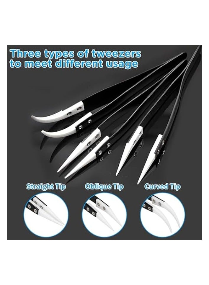 بروماس مجموعة ملاقط سيراميك عكسية دقيقة مكونة من 3 قطع، مجموعة ملاقط بأطراف مدببة ومنحنية غير موصلة للكهرباء ومضادة للمغناطيس، ملقط مدبب مستقيم مقاوم للحرارة ومضاد للكهرباء الساكنة لصناعة وإصلاح النماذج - Image 2