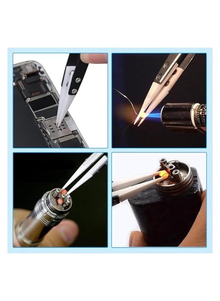 بروماس مجموعة ملاقط سيراميك عكسية دقيقة مكونة من 3 قطع، مجموعة ملاقط بأطراف مدببة ومنحنية غير موصلة للكهرباء ومضادة للمغناطيس، ملقط مدبب مستقيم مقاوم للحرارة ومضاد للكهرباء الساكنة لصناعة وإصلاح النماذج - Image 3