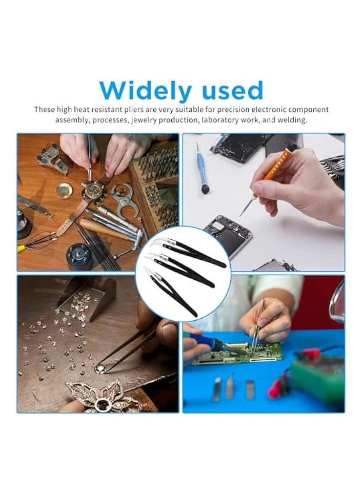 بروماس مجموعة ملاقط سيراميك عكسية دقيقة مكونة من 3 قطع، مجموعة ملاقط بأطراف مدببة ومنحنية غير موصلة للكهرباء ومضادة للمغناطيس، ملقط مدبب مستقيم مقاوم للحرارة ومضاد للكهرباء الساكنة لصناعة وإصلاح النماذج - Image 4