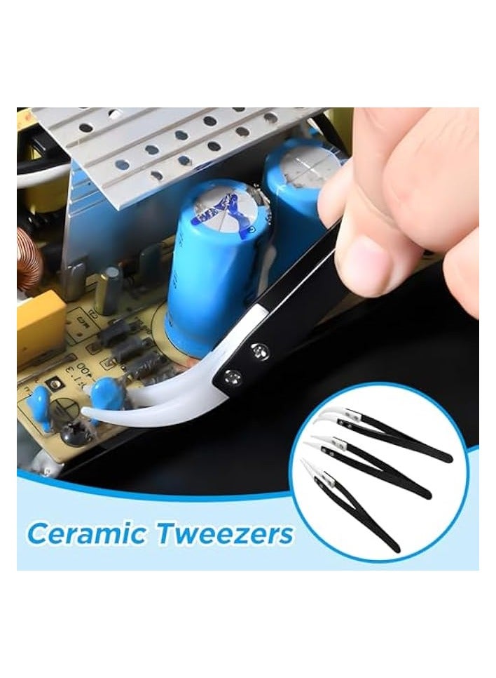 بروماس مجموعة ملاقط سيراميك عكسية دقيقة مكونة من 3 قطع، مجموعة ملاقط بأطراف مدببة ومنحنية غير موصلة للكهرباء ومضادة للمغناطيس، ملقط مدبب مستقيم مقاوم للحرارة ومضاد للكهرباء الساكنة لصناعة وإصلاح النماذج - Image 5