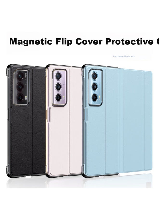 To Lonnie Zilangni Magnetic Flip Case For Honor Magic Vs3 Foldable Phone, Protective Cover With Stand, Genuine Leather Full Protection Anti-drop Ultra-thin High-end Business Style For Men And Women - Image 4