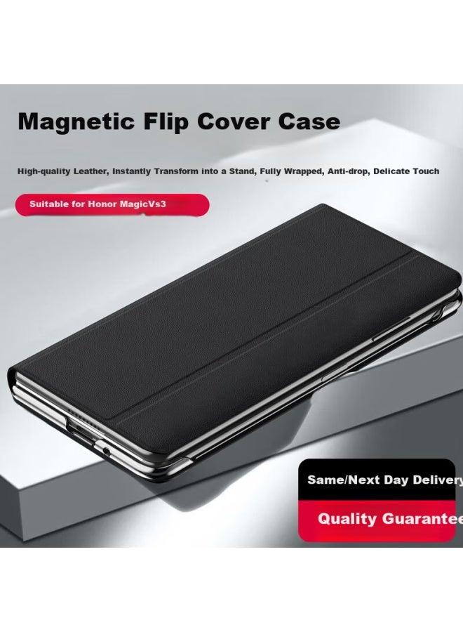 To Lonnie Zilangni Magnetic Flip Case For Honor Magic Vs3 Foldable Phone, Protective Cover With Stand, Genuine Leather Full Protection Anti-drop Ultra-thin High-end Business Style For Men And Women - Image 1