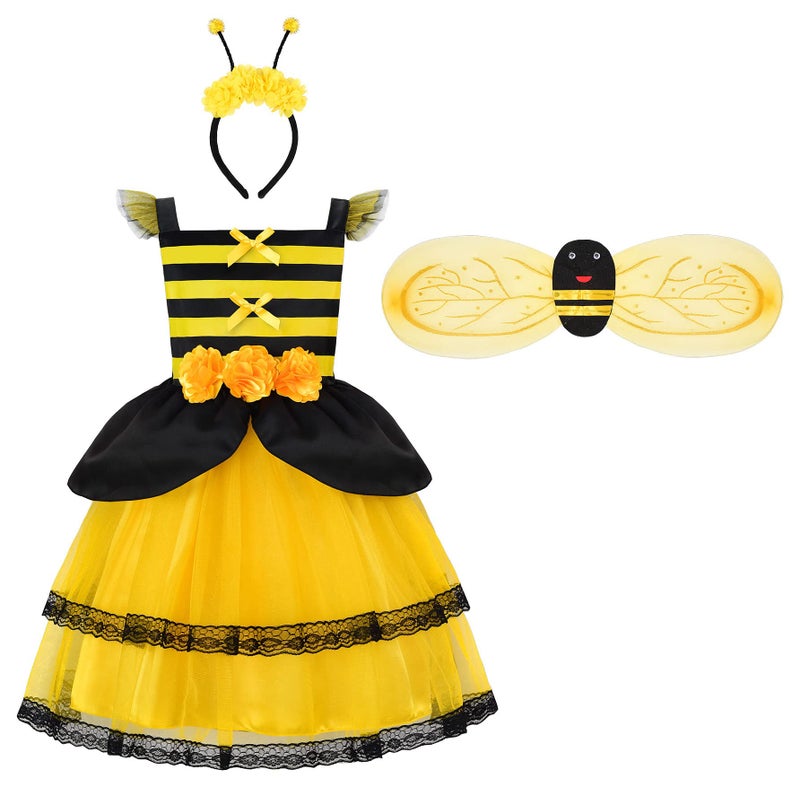 ReliBeauty Bumble Bee Costume Kids Toddler Fancy Dress with Bee Wings Halloween Party 1012150 - Image 2