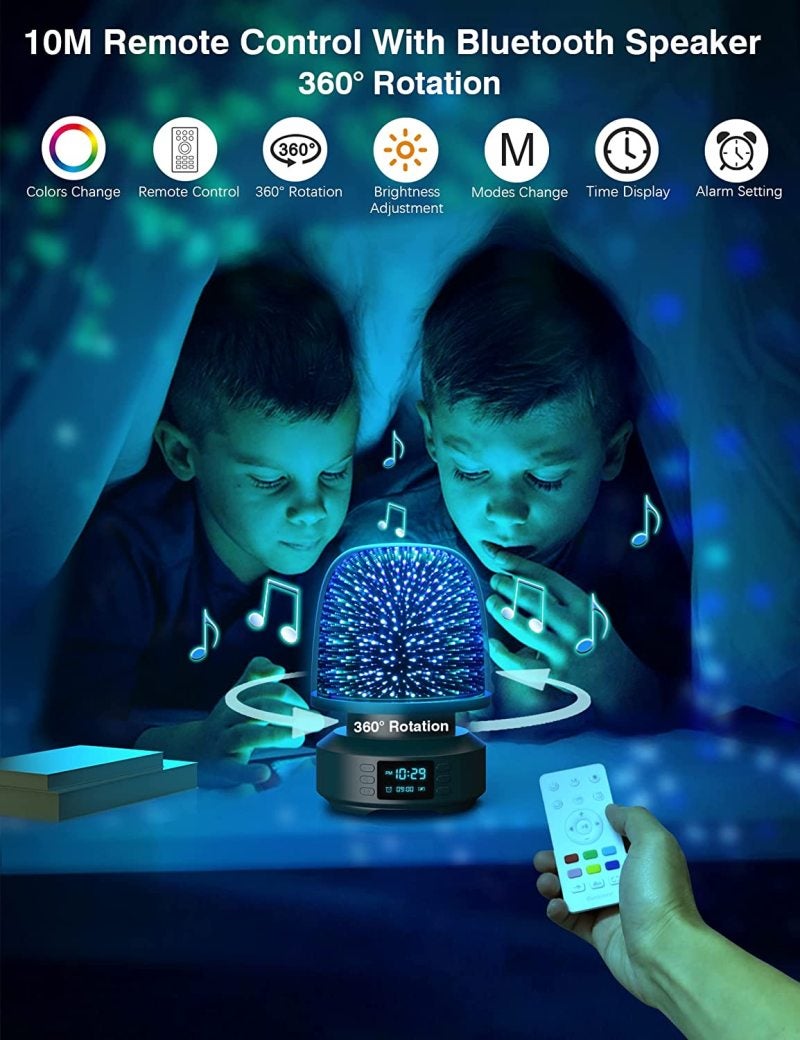 Starry Night Light: 360° Rotation 3D Effect, 7 RGB Colors-4 Modes Dimmable Warm Light - Wireless Bluetooth Speaker With 10M Remote Control for Bedroom, Living Room, Baby Nursery, Camping - Image 3