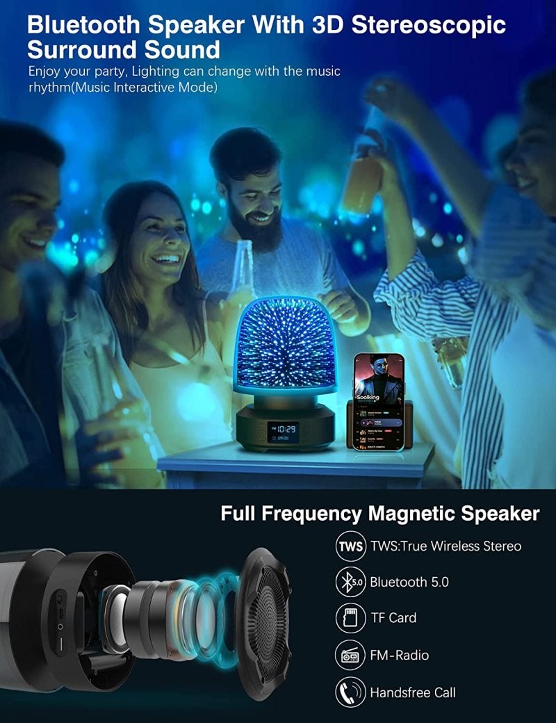 Starry Night Light: 360° Rotation 3D Effect, 7 RGB Colors-4 Modes Dimmable Warm Light - Wireless Bluetooth Speaker With 10M Remote Control for Bedroom, Living Room, Baby Nursery, Camping - Image 4